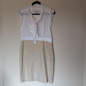 Ann Taylor Loft Petites White and Tan Sleeveless Dress Size 8P